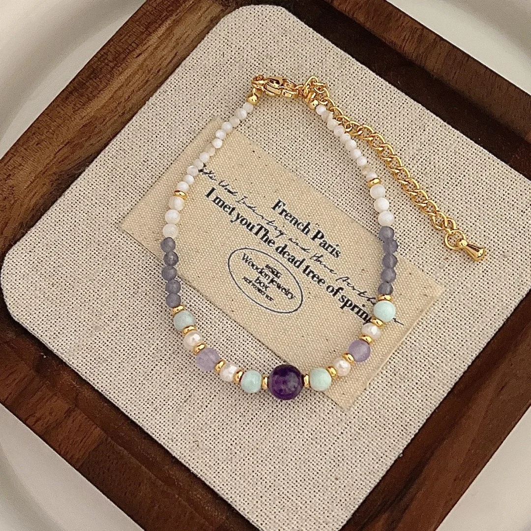 

Multicolor Natural Amethyst Crystal Freshwater Pearls Shell Beads Beaded Strand Women Bracelet Bangle Hand Accessories Wholesale