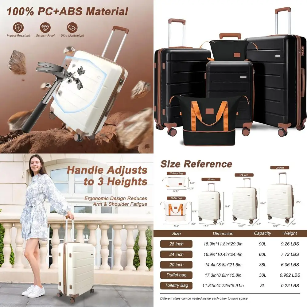 

Family & Business Travel Luggage Set: 5-Piece Hardshell ABS Suitcases with TSA Lock & 360° Spinner Wheels (Black)