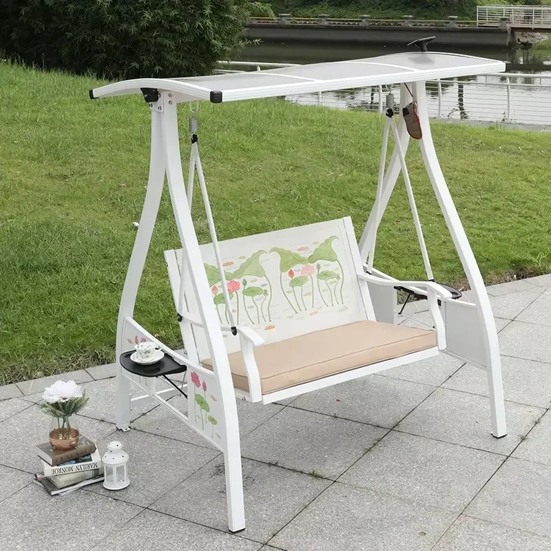 White Modern European Patio Garden Furniture Outdoor Front Porch Aluminum Two Person Seater Hanging Swing Chair