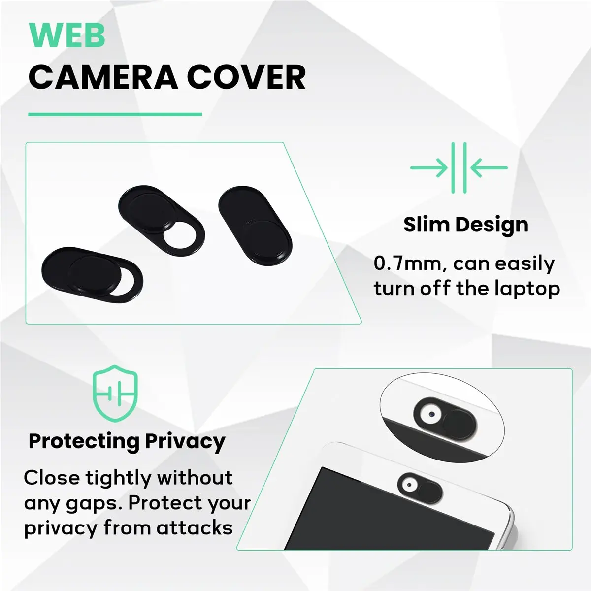 L77A Webcam Covers (3 Pack), 0.7mm Ultra Thin Web Camera Cover Blocker for Mobile Phone, Laptop, Computer, , , Notebook, Tablet,