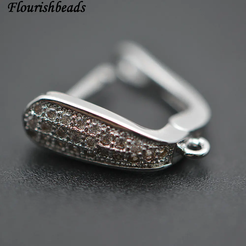 Rhodium Color Paved CZ Beads 13x14mm Metal Copper Melon Arched Shape Earring Hooks Jewelry Clasps Findings 30pc Per Lot