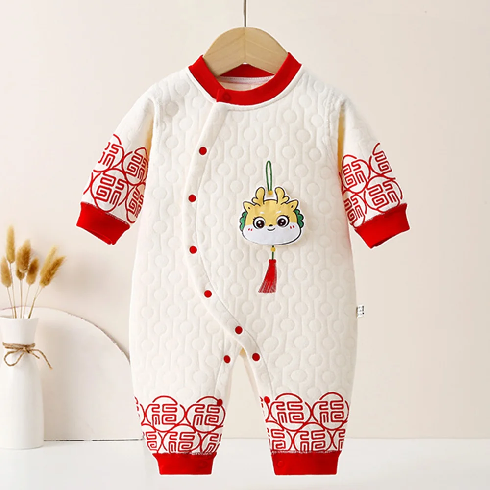 Baby Winter Long Sleeve Romper Quilted Autumn Winter Baby Onesies Birthday Chinese New Year Unisex Newborn Clothes For Boy Girl