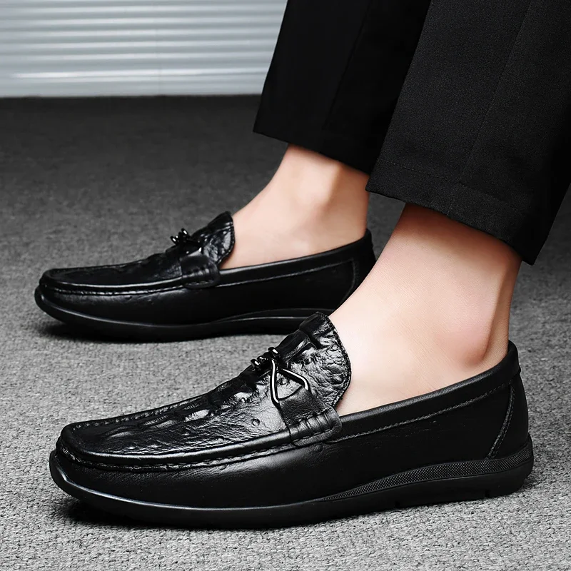 Spring New Breathable Soft Soled Business Loafers Fashion Brand Men's Comfortable Top Layer Cowhide Driving Casual Leather Shoes