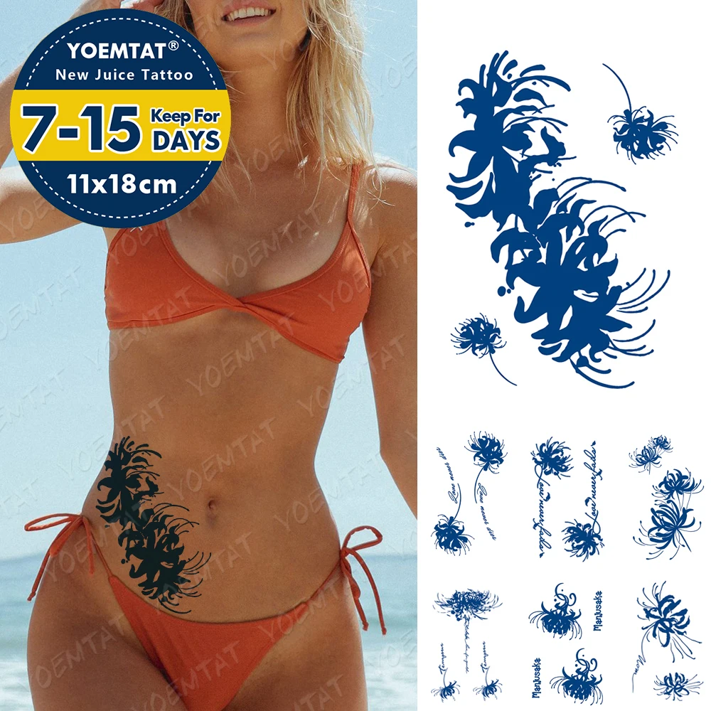 

Sexy Blue Long Lasting Ink Juice Waterproof Temporary Tatoo Stickers Higan Flower Transfer Body Art Fake Tattoos For Men Women