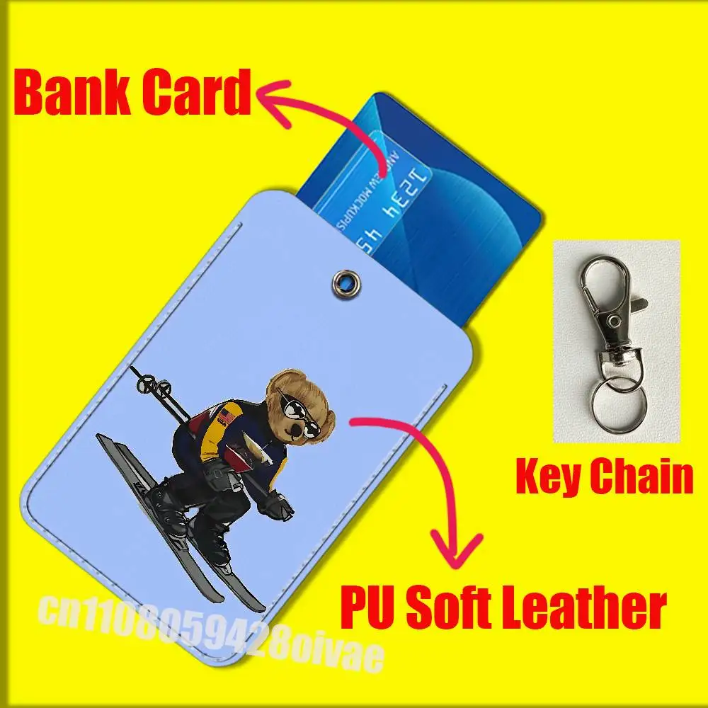 

For ID Clips Credit Bank Bag Bus Meal Card Holder Cover Pocket Decoration Keychain Cartoon Fashion America Bear Ski