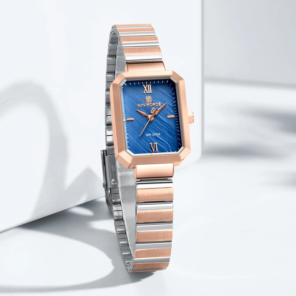 NAVIFORCE Luxury Square Watch for Woman Waterproof Luminous Date Ladies Watch Stainless Steel Quartz Women's Watches