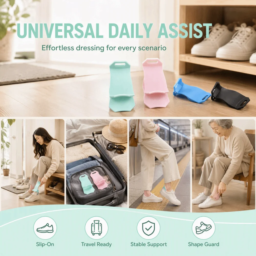 Light Weight 3D Printed Shoe Helper Portable Curved Form Shoe Puller Heel Guard Hang Hole Wear Assist Elder Assist