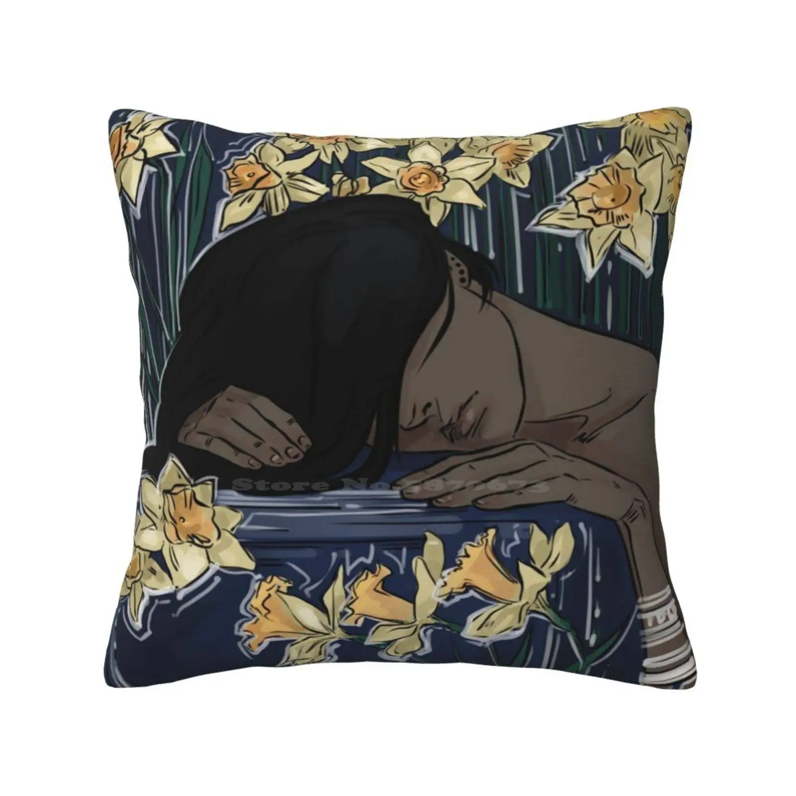 Please Don'T Wake Me Home Sofa Car Cushion Cover Pillowcase Flowers Daffodil Sleep Dream Blue Music