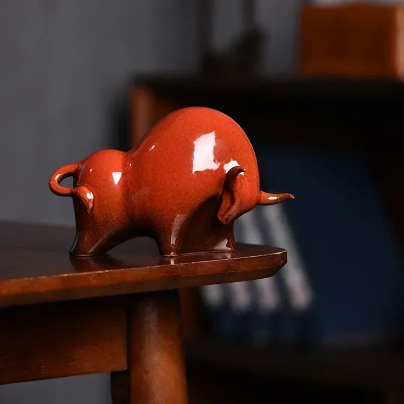 

Chinese mascot Lucky Red Cow Ceramic Office Living Room Bedroom Desktop Dining Table Tea Room Creative Home Decoration Crafts