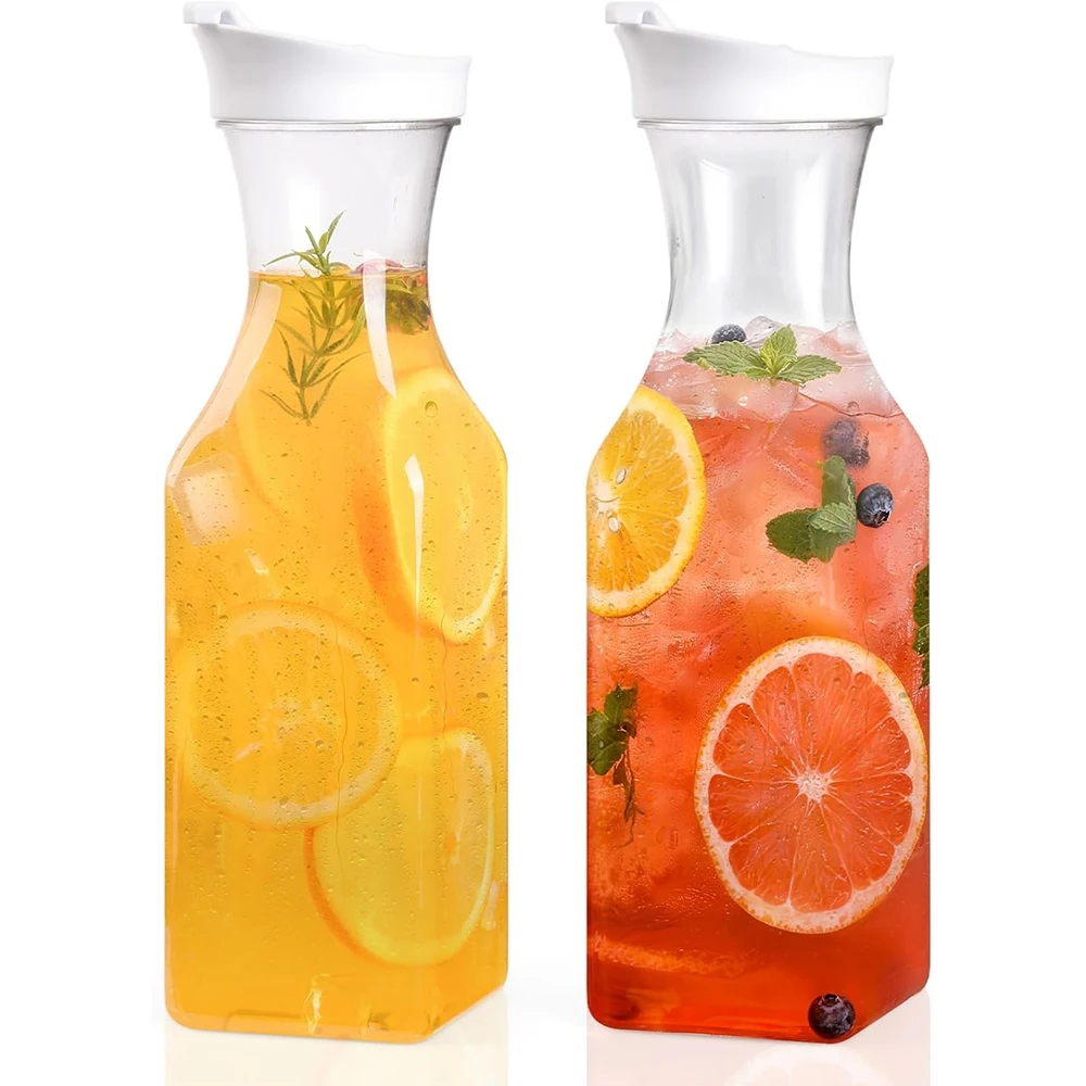 A premium juice container with a flip-top lid, ideal for serving iced tea, cold brew coffee, cocktails, and other beverages.
