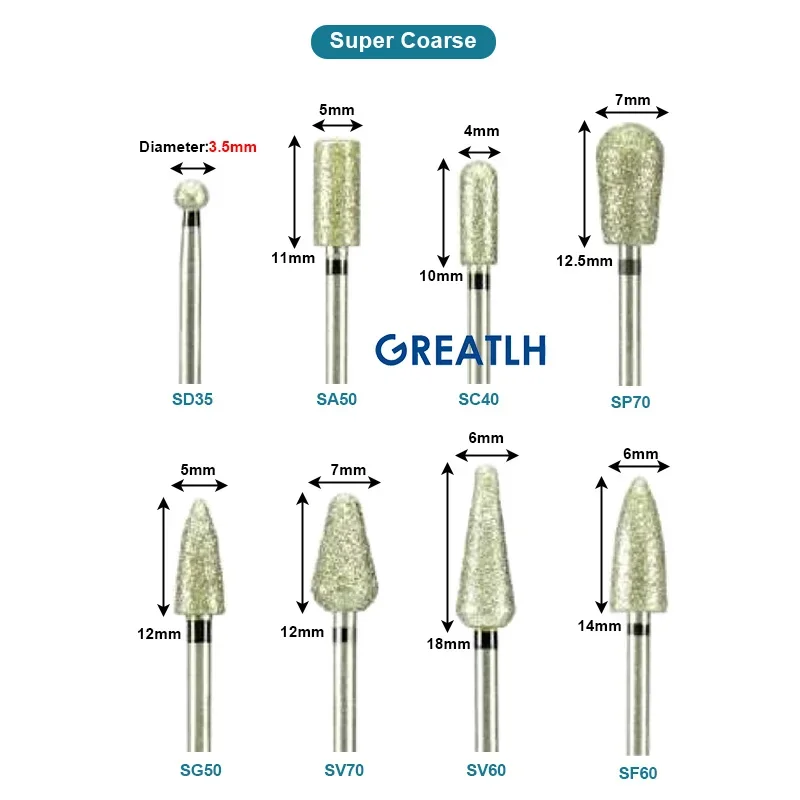 GREATLH تلميع الأسنان الماس الأزيز الماس طحن رؤساء HP لوازم طب الأسنان 10 قطع
