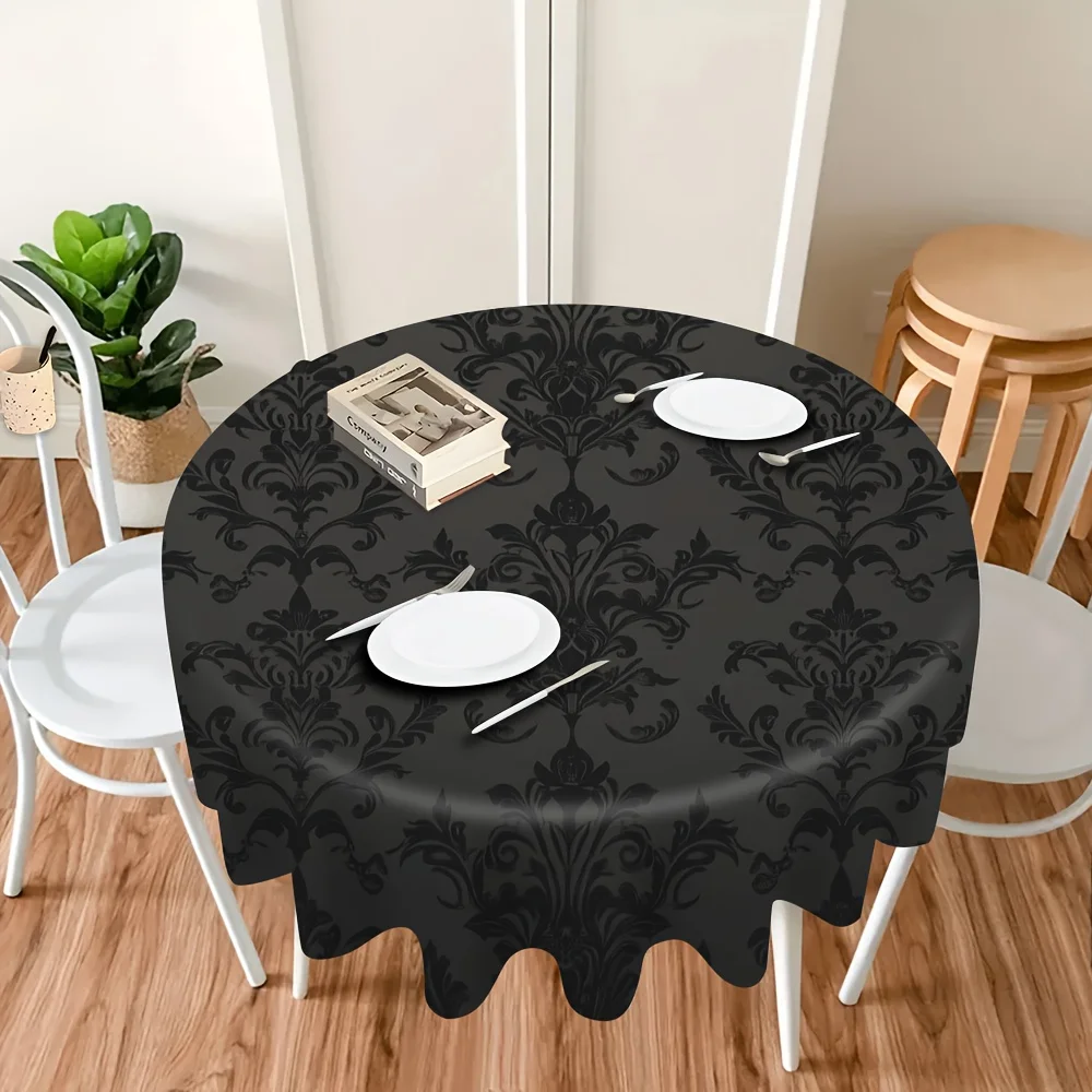 1 piece of 2D flat tablecloth - Gothic black decorative round tablecloth, specially designed for stylish round dining tables.zyc