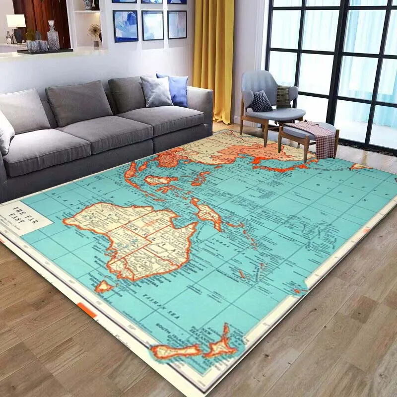 Retro navigation Map Pattern Decort Area Rug Modern House Living Room Floor Mat Bedroom Carpet Art Poster Mat Fans Gift Alfombra