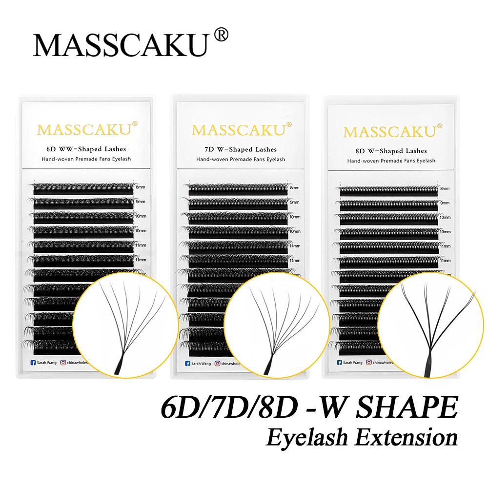 MASSCAKU W Shape Bloom 6D/7D/8D C/D Curl 0.07mm Automatyczne kwitnienie Gotowe wentylatory objętościowe Przedłużanie rzęs Natural Soft