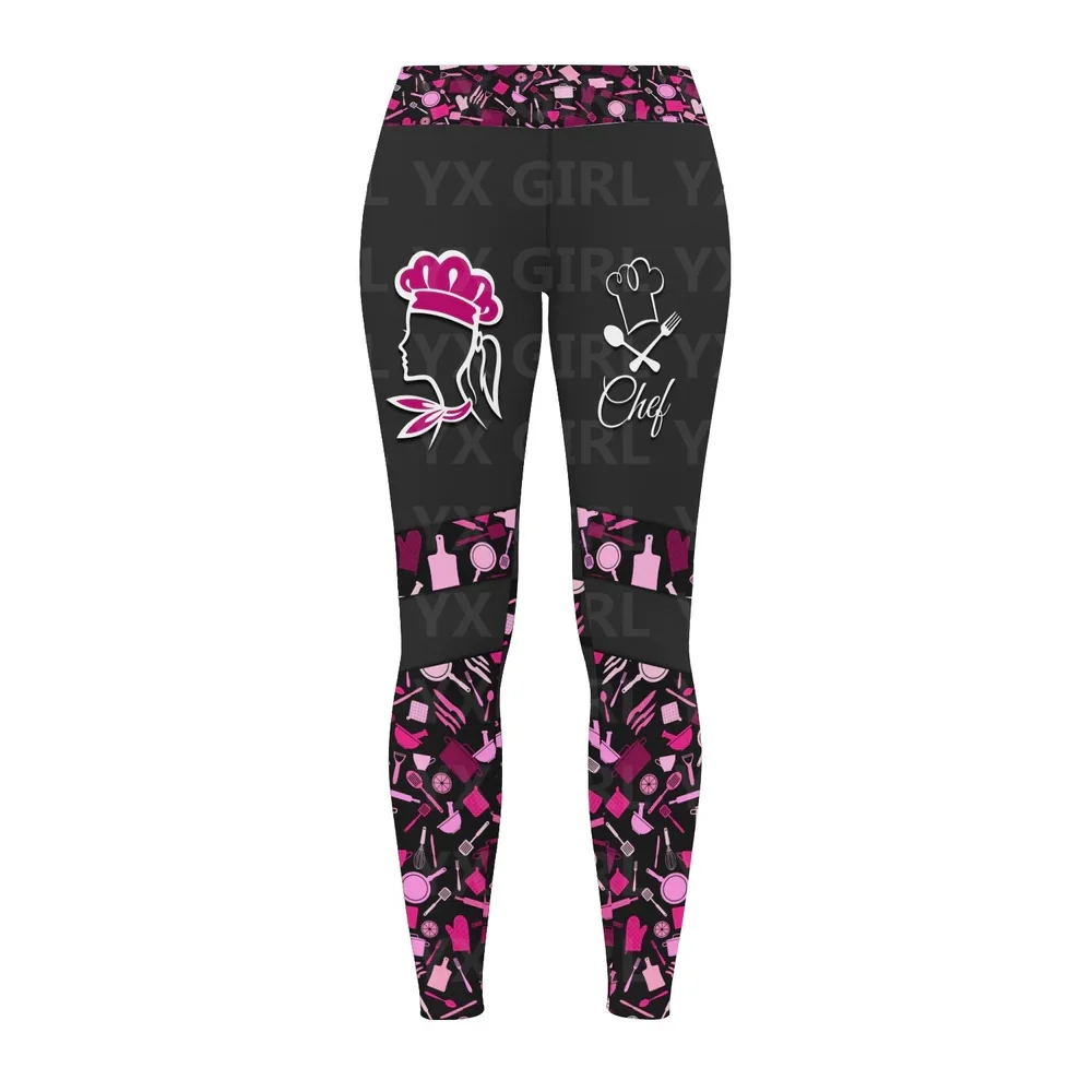 Cooking Lover Legging Chef Legging Kitchen Pattern Legging Black And Pink , All Over Print Legging For Women