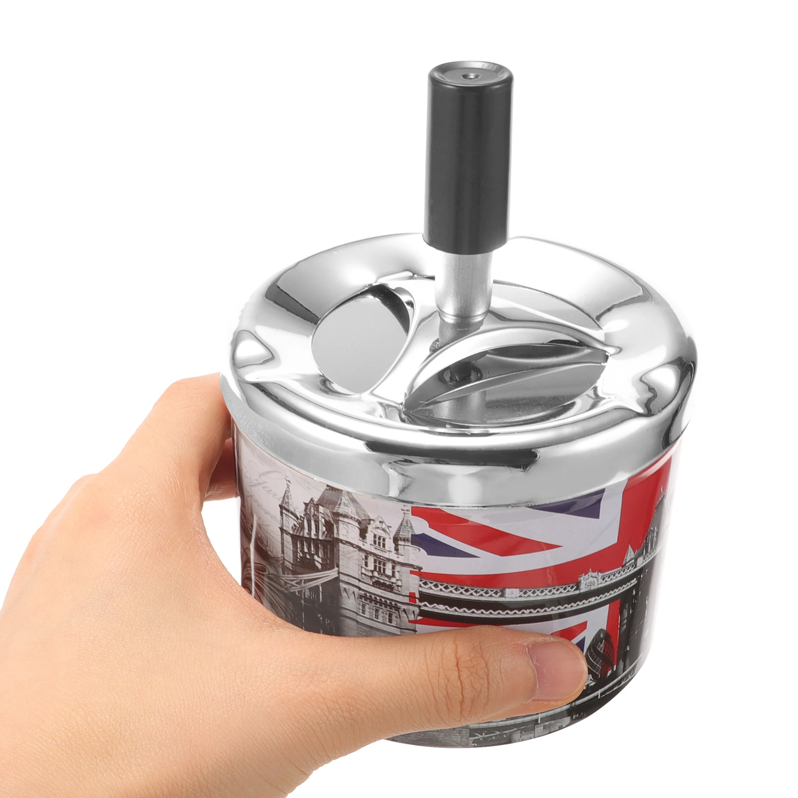 

Swivel Lid Ashtray Stainless Steel Automatic Extinguished Decorative Desktop Tabletop London Home Office
