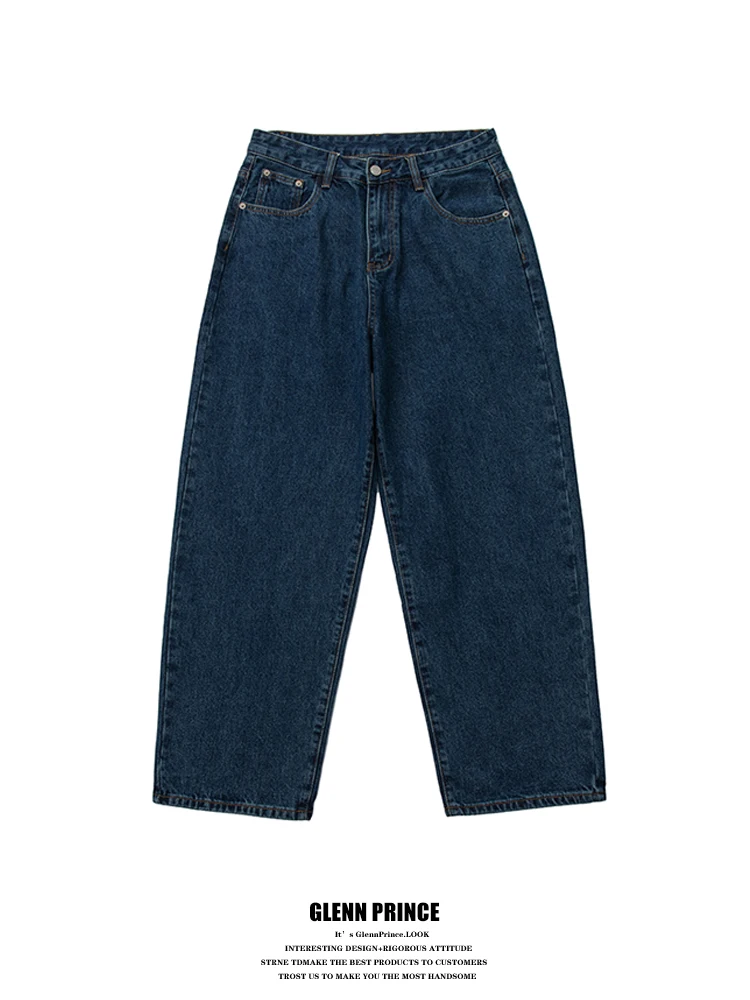 

Мужские джинсы GPstudio American Sle: модные винтажные темно-синие прямые брюки, осенние базовые стильные широкие длинные штаны