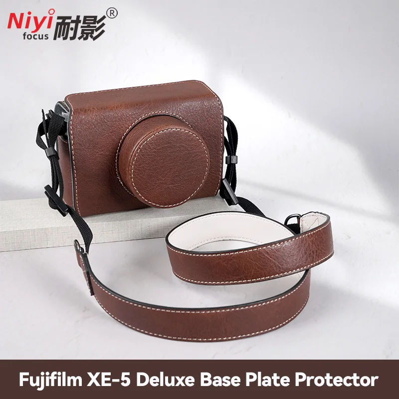 Camera Case Deluxe Leather For Fujifilm Fuji X-E5 xe5 Protective Cover and Shoulder Strap Lens hood Bottom with 1/4 Screw hole