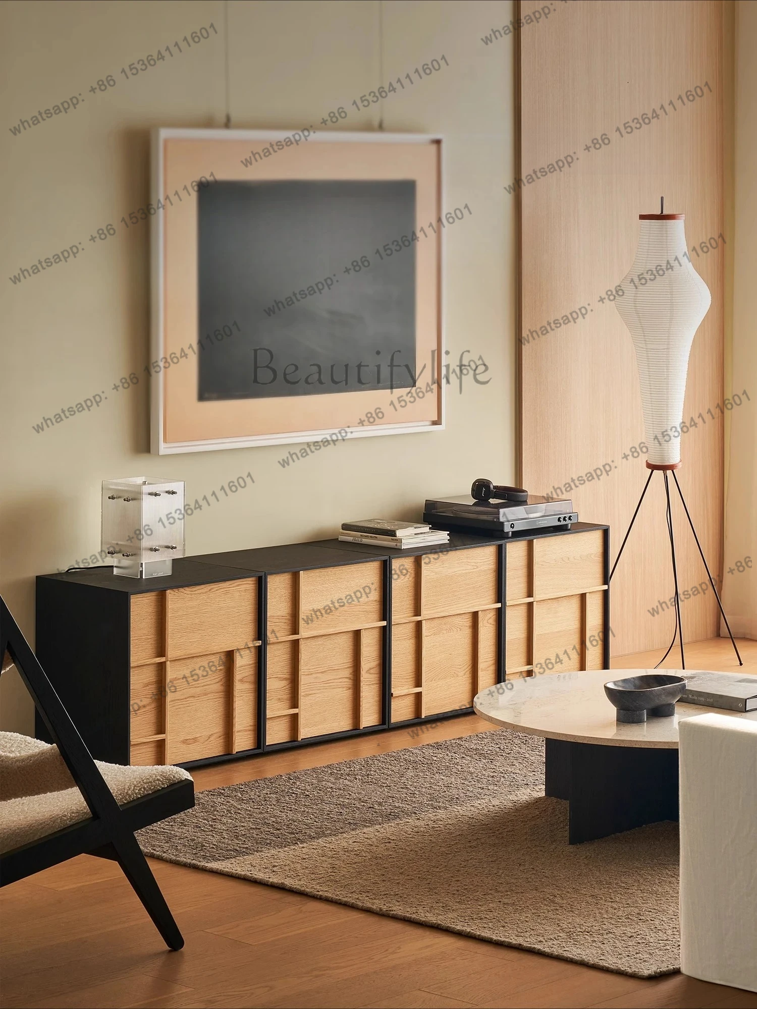 

Combination Cabinet Walnut Retro Small Apartment Storage Living Room Solid Wood TV Side Cabinet