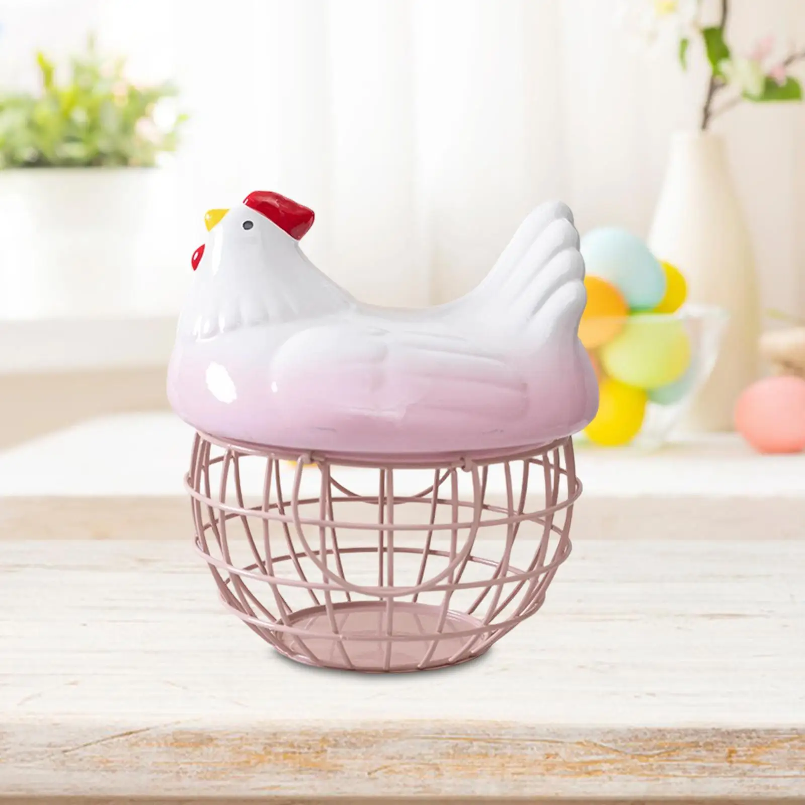 Ceramic Iron Artistic Egg Basket Hen Design Versatile Storage Dish Basket for Kitchen Countertop Fruit Vegetable Organizer