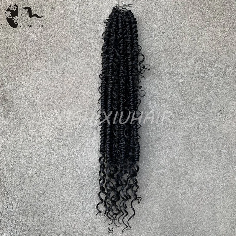 

18 "Pre Twisted Passion Twist Вязание крючком Волосы Искусственные локоны Curl End Синтетические весенние твисты Предварительно закрученные плетение волос для наращивания волос для женщин