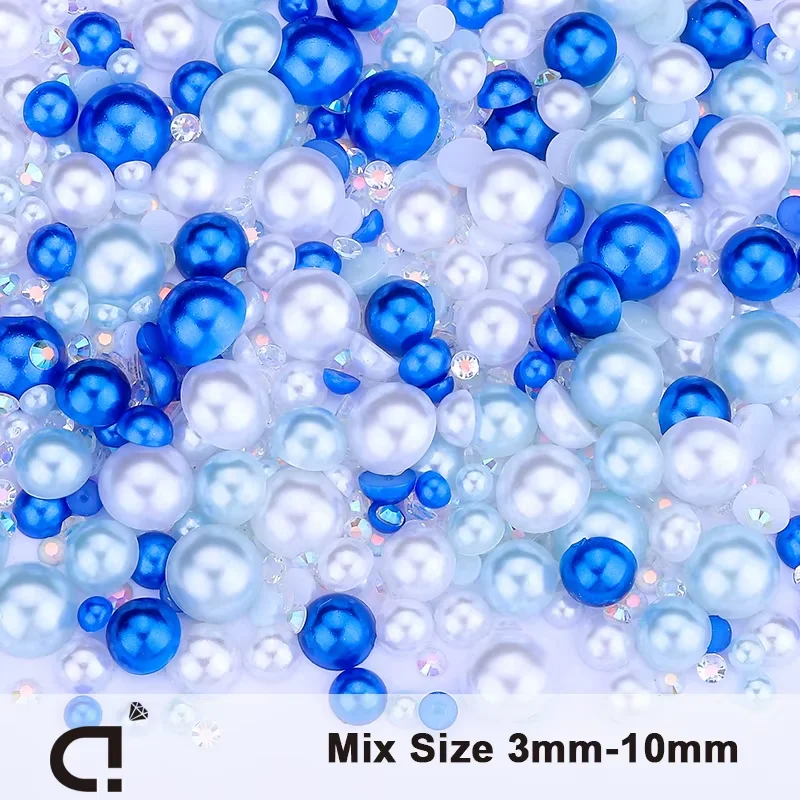 DUCrystal 3-10mm Mix Color Mix Size Flatback Resin Pearls Rhinestone for Garment Bag Shoes Home Deco Half Round DIY Crafts