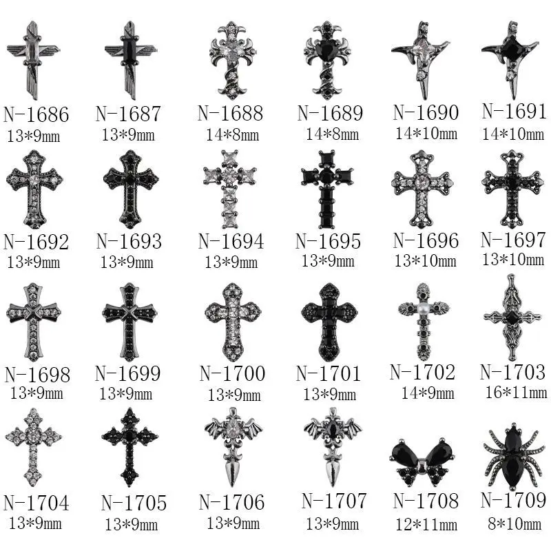 10pcs Halloween Dark Black Cross Butterfly Nail Art Parts zircone Crystal Manicure Nails accessori forniture decorazioni Charms