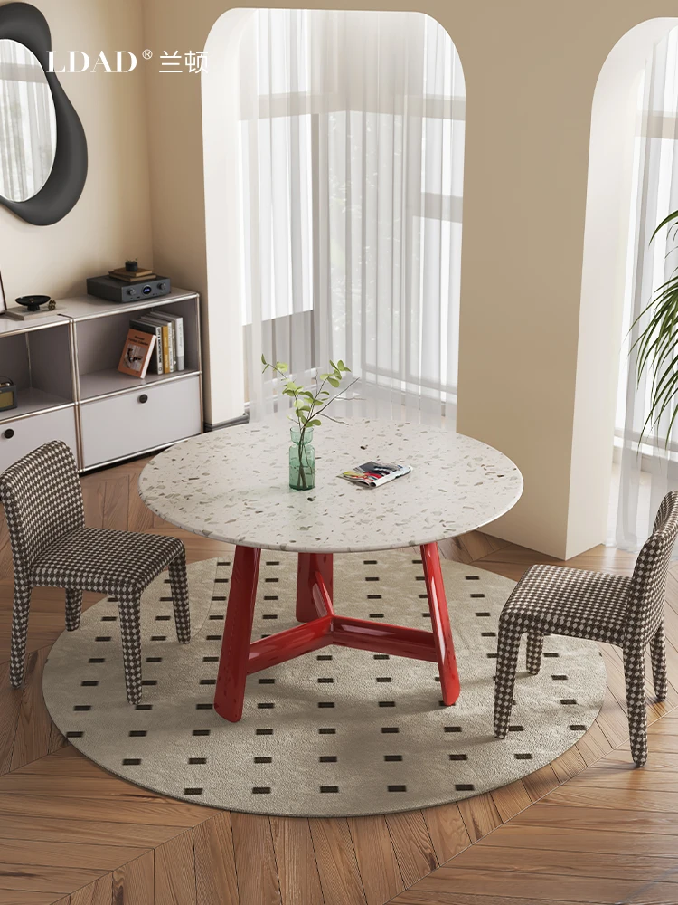 Nordic Style Terrazzo Stone Plate Dining Table Modern Minimalist