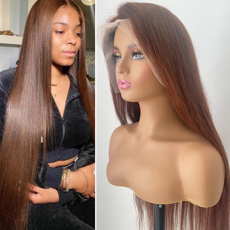 

Honey Brown Human Hair Wigs 4# Straight 13x4 Lace Closure Wig With Baby Hair For Black Women Brazilian Remy Hair Front Lace Wigs