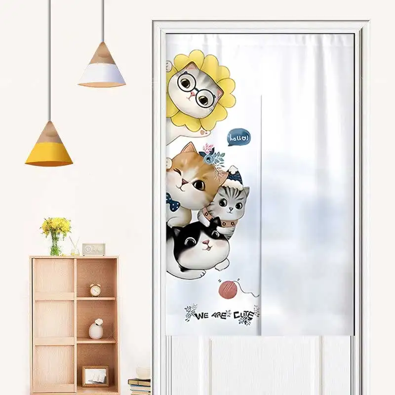 Cute Cartoon Animal Door Curtain Cute Pet Dog Partition Curtain For Kids Bedroom Kitchen Decor Entrance Hanging Half-Curtain