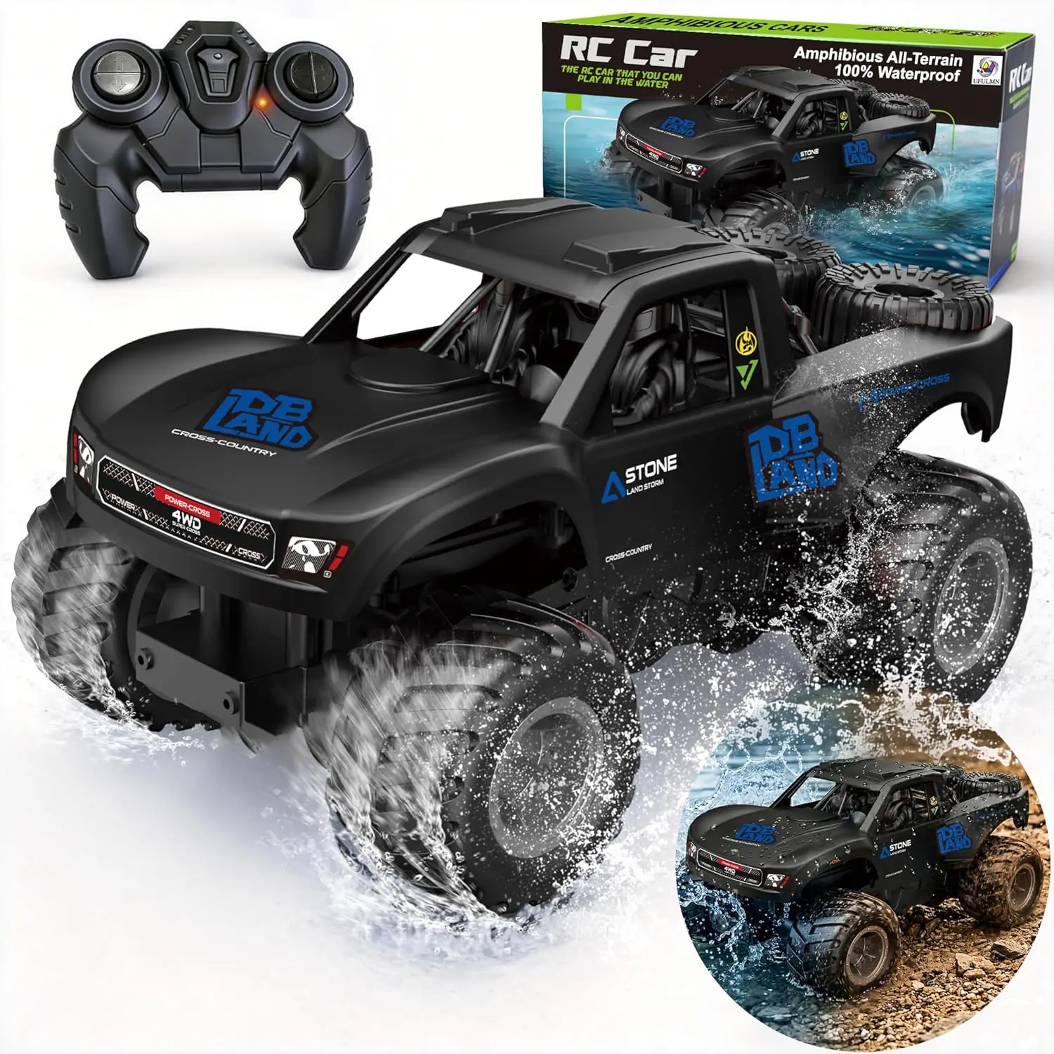 Land & Water RC Monster Truck - 4WD Waterproof 1:16 Large All Terrain Off Road Vehicle RC Drift Cars Beach Pool Toys Gifts for Boys Kids 8-12