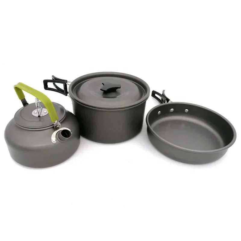 Outdoor Folding Cookset Mess Kit Aluminium bowls Pots spoon Sets Nylon Bag Utensils Cooking Equipment Camping Cookware