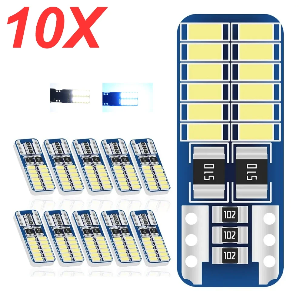 

10pcs T10 LED Bulb Canbus 5W5 Car W5W LED Signal Light 12V 6000K Auto Wedge Side Interior Dome Reading Lamps 4014 24SMD White