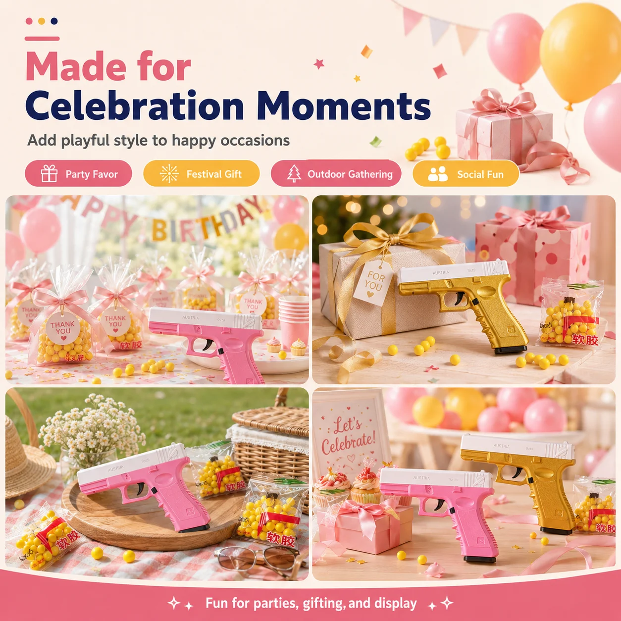 Fashion Gold Pink Foam Play Set Great Party Favor for Festivals Celebrations Outdoor Social Events