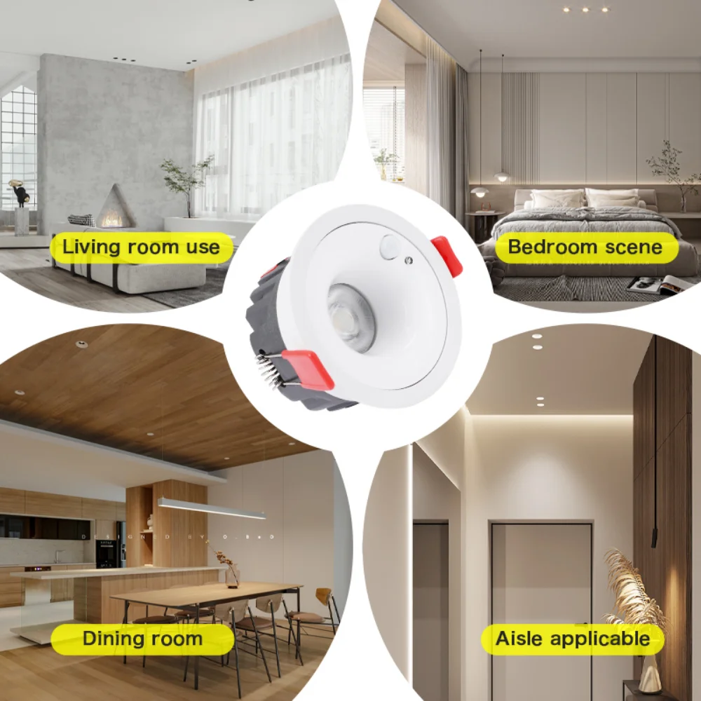 9W Motion Sensor LED Ceiling Light Embedded Downlight for Home Porch Aisle Corridor Staircase Interior Decoration