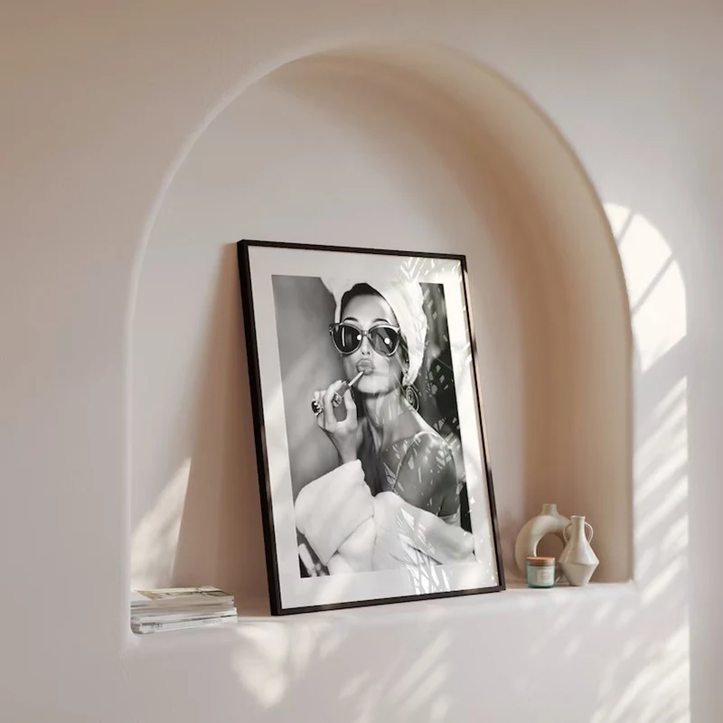 Audrey Hepburn Lipstick Canvas Art Wall Art, Black and White Print, Vintage Fashion Photo, Old Hollywood Art, Fashion Wall Decor
