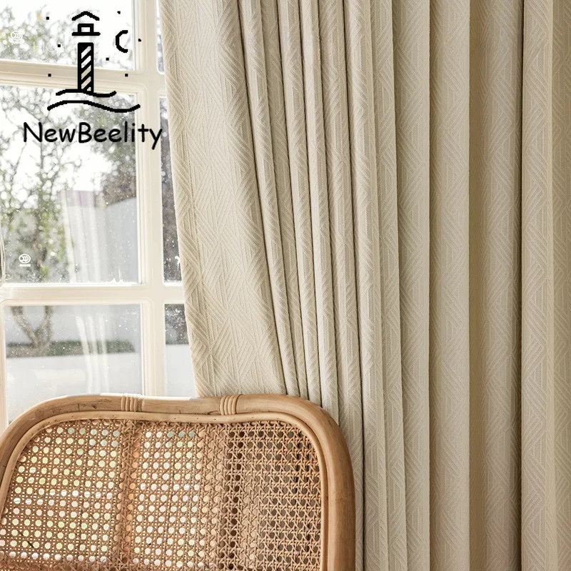 

New Modern Curtains for Living Dining Room Bedroom Simple French Cream Cookie Cotton Jacquard Thickened Blackout Curtain