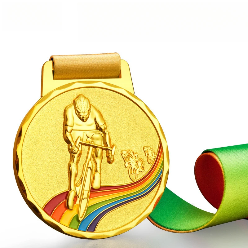 

Rainbow-themed bicycle medal custom cycling competition commemorative items: gold, silver, bronze