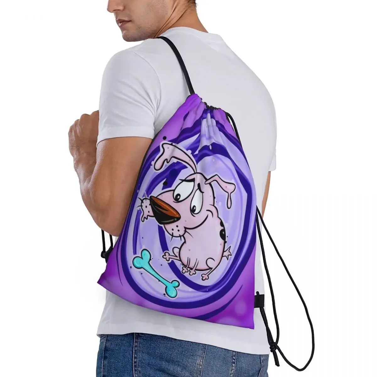 Custom Cowardly Dog C-Courage Cartoon Funny Drawstring Backpack Bags Men Women Lightweight Gym Sports Sackpack Sacks for Yoga