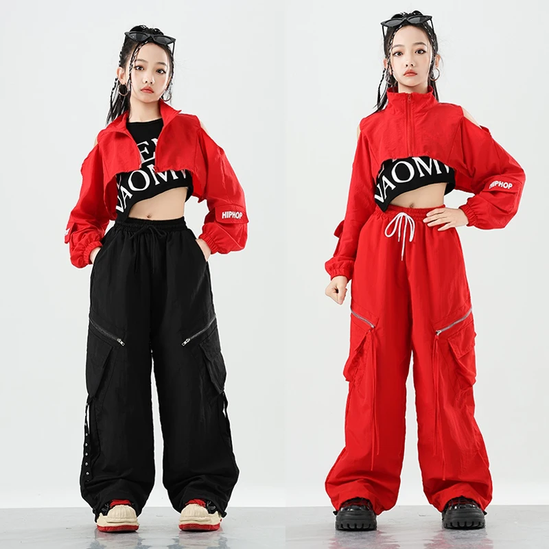 

Детская крутая одежда в стиле хип-хоп, костюм для джазовых танцев для девочек, уличная одежда, детская одежда для бальных танцев, сценический наряд Kpop SL12664