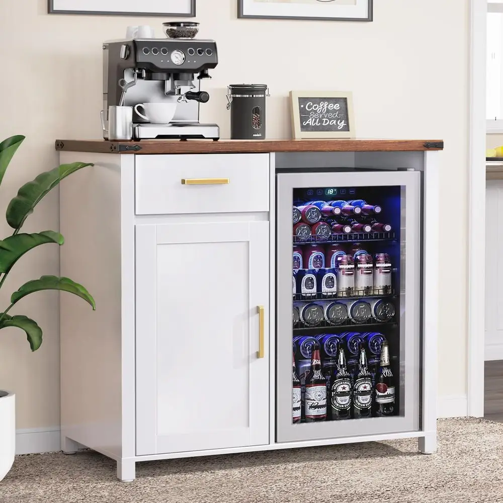 

Coffee Bar with Mini Fridge Space, Mini Fridge Cabinet StandLiquor Wine Cabinet for Dorm, Kitchen or Office, 39.4 W X 20.9 D Ta