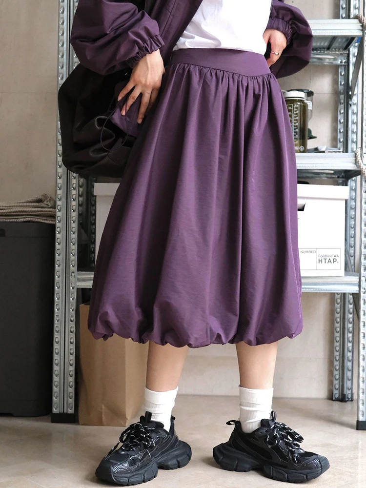 High Waist Purple Blue Pleated Shaped Elegant A-line Half-body Skirt Women Fashion Tide New Spring Autumn