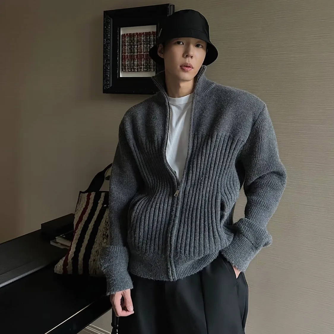 

Осень-зима, большой размер 250, мужской вязаный свитер, китайский Sle Dao Pao, открытый кардиган, повседневная свободная верхняя одежда