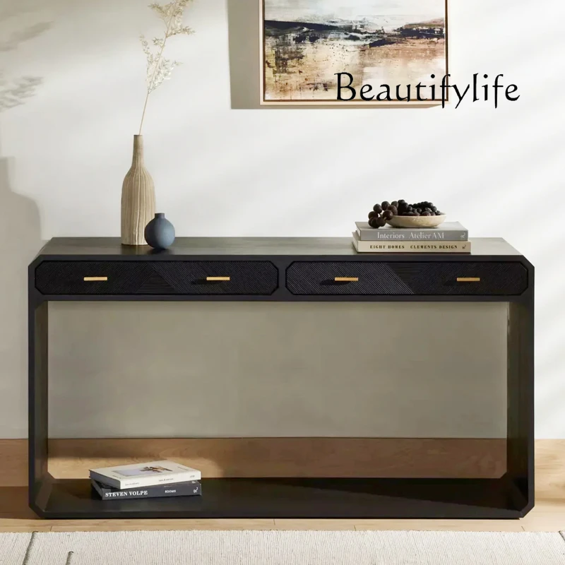 Retro solid wood entrance table sofa back table modern simple entrance foyer black decorative table