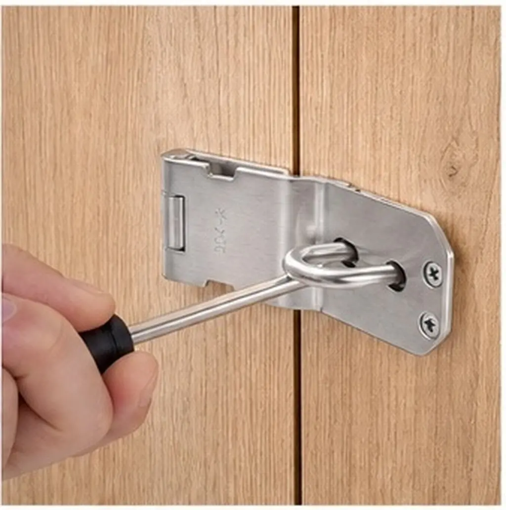 2Pcs Rust Proof Stainless Steel Door Padlock Hasp Right Angle Latch Lock for Household Furniture Barn Doors Hotel Security Use