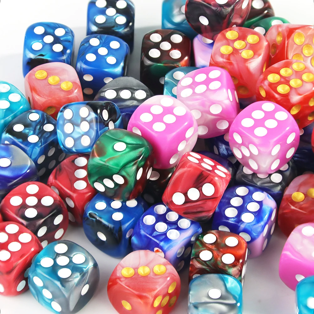 Double Cube Playing for Gambling Board Game, Mix Color Effect, Poker Dice, Tabletop Game, 12mm, D6