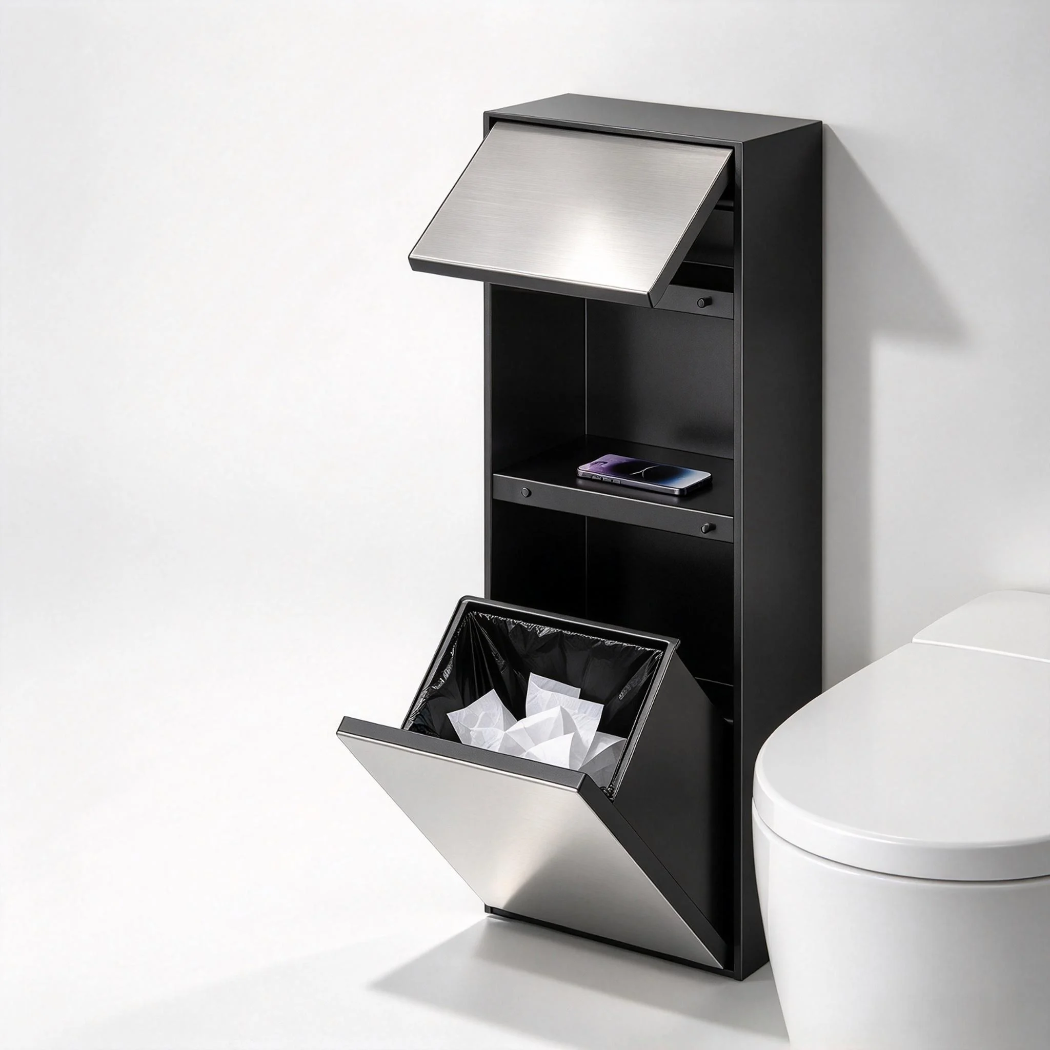 Concealed Recessed Bathroom Niche, Stainless Steel Wall Embedded Tissue Box, Built-in Toilet Trash Can for Bathroom Decoration
