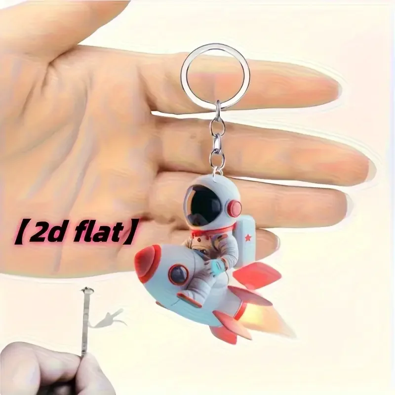 Astronaut and Rocket Vinyl Keychain - Cute Space Themed Cartoon Design for Women's Fashion Accessories, Birthday Gifts