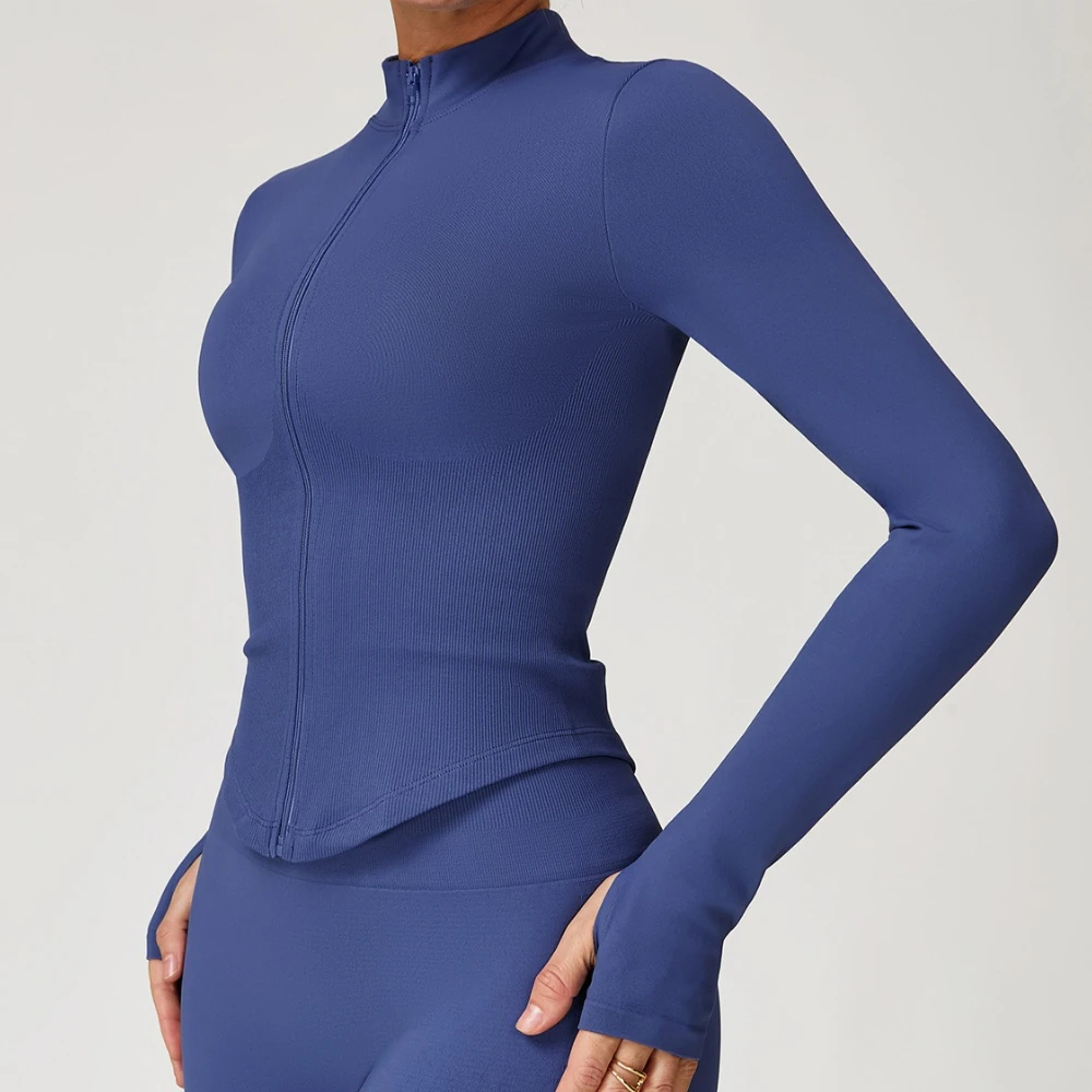 

New Yoga Coat Long Sleeve Zipper Slim Fit Sport Jacket Women's Tight Quick Drying Fitness Clothes Outdoor Slimming Gym Top