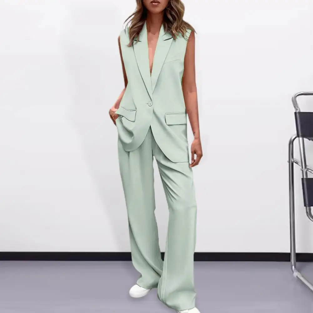 Modna damska trójkolorowa 2-częściowa komplet seksowna kombinezon bez rękawów kurtka z dekoltem w szpic kamizelka Top + garnitur Slim fit spodnie z